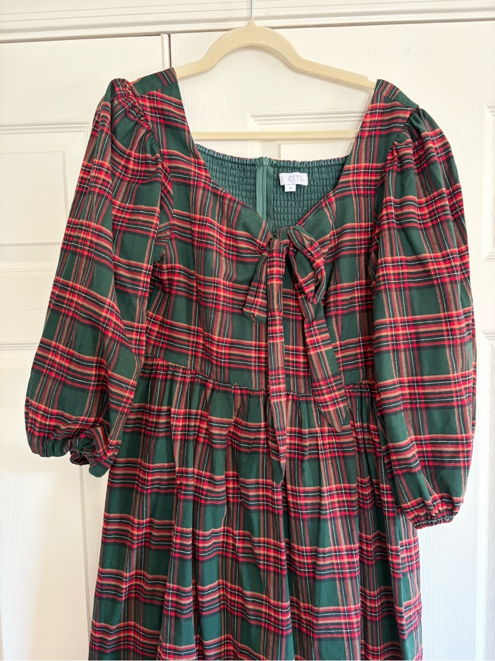 Ivy City Co Green and Red Plaid Midi Dress